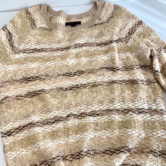 American Eagle Outfitters boho cream/brown striped pullover long weekend sweater - Picture 5 of 8